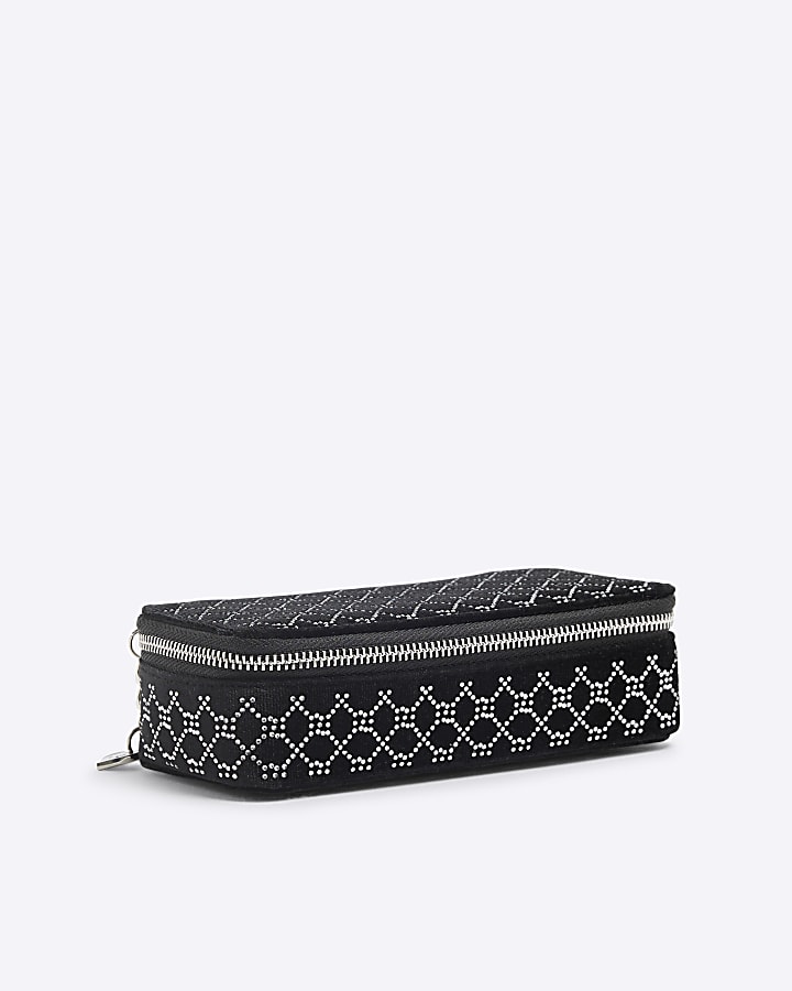 Black RI Monogram Diamante Jewellery Box