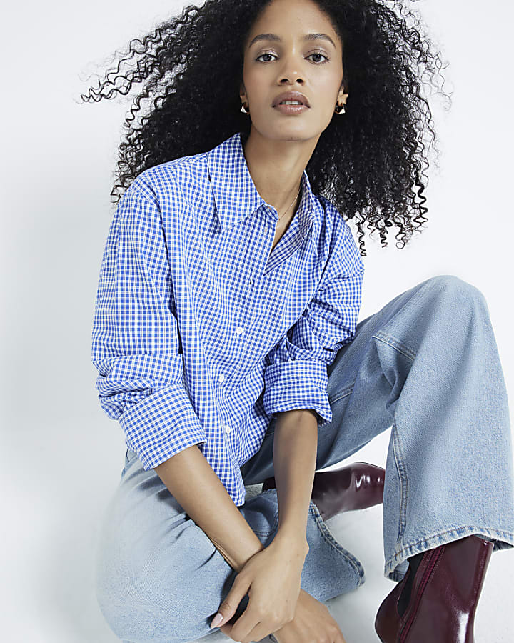 Blue Cropped Check Shirt