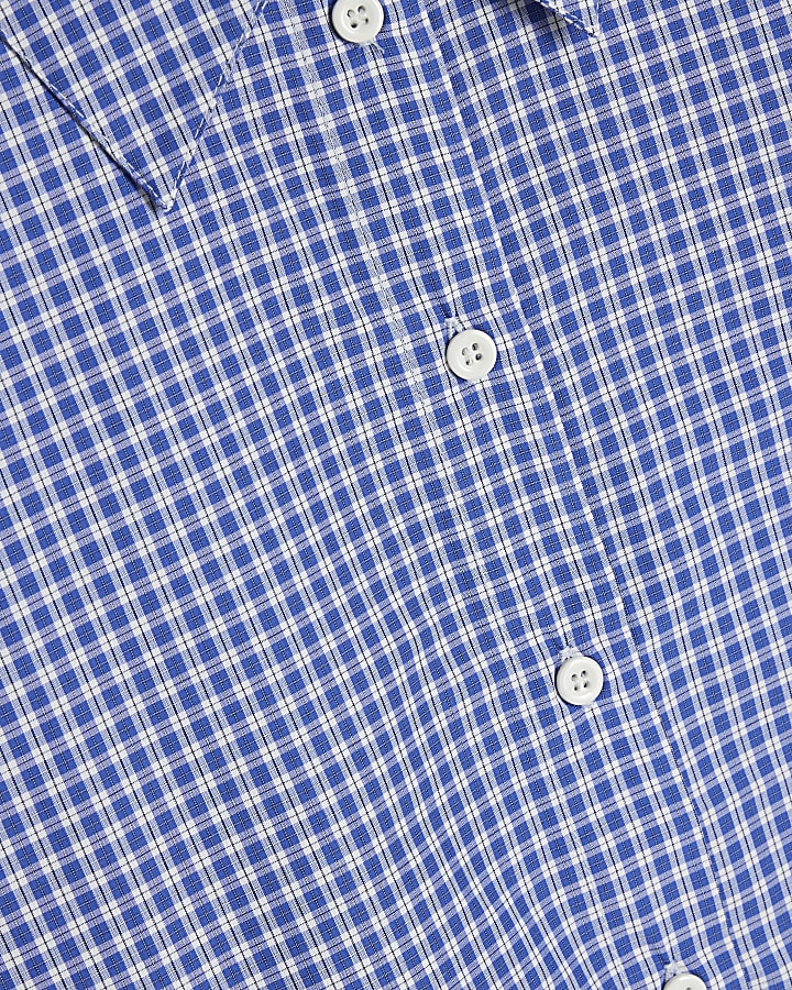 Blue Cropped Check Shirt