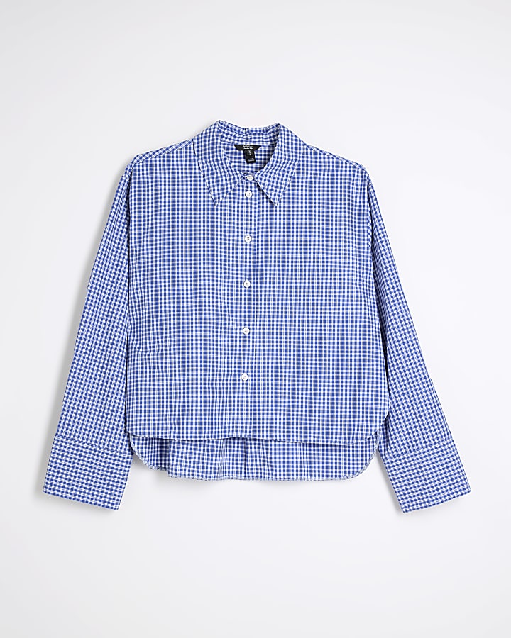 Blue Cropped Check Shirt