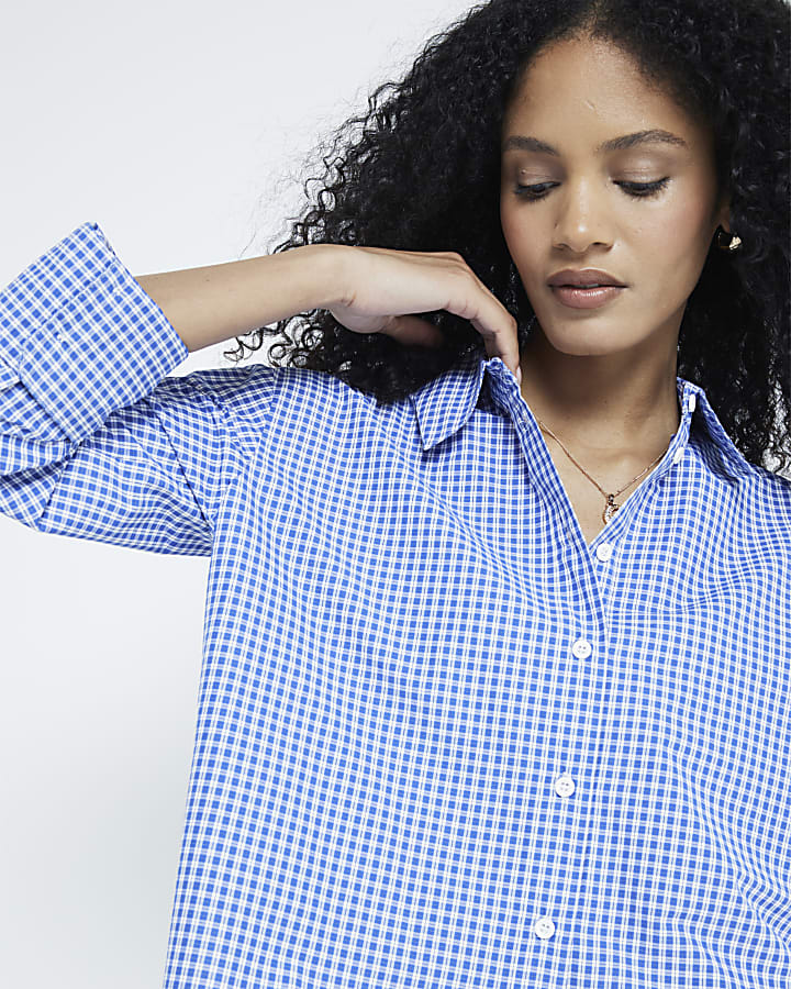 Blue Cropped Check Shirt