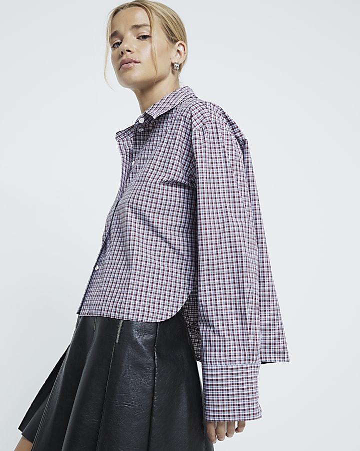 Red Cropped Fit Check Shirt