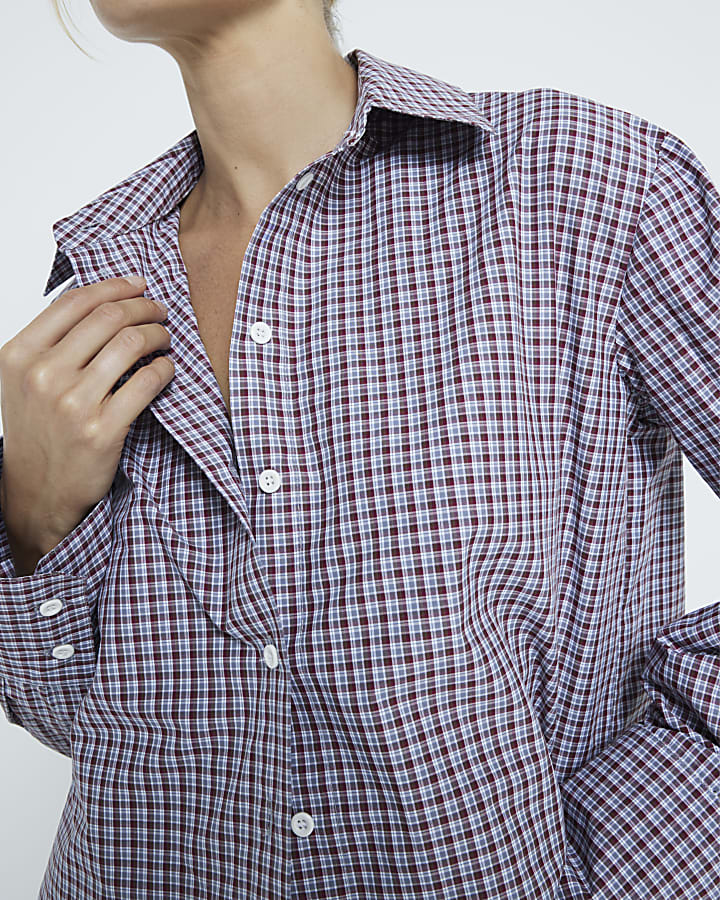 Red Cropped Fit Check Shirt