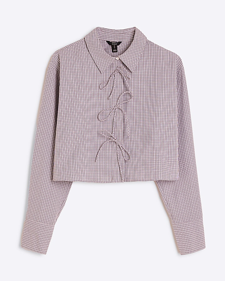 Blue Cropped Fit Bow Check Shirt