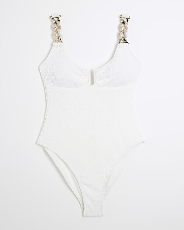 Cream Texture Chain Strap Swimsuit