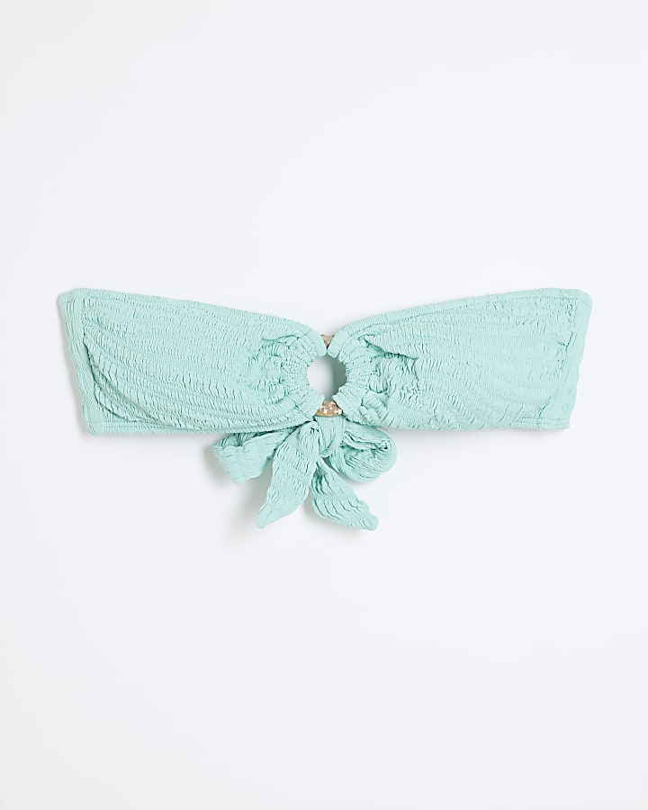 Blue Animal Texture Ring Bandeau Bikini Top