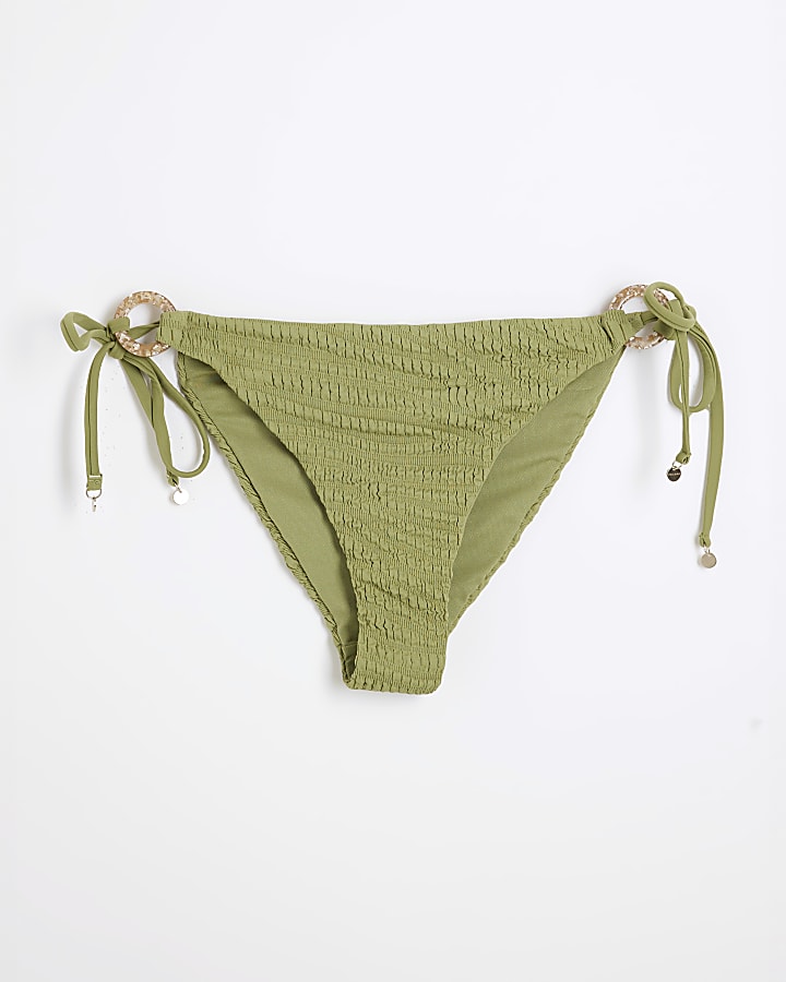 Khaki Animal Texture Tie Side Bikini Bottoms