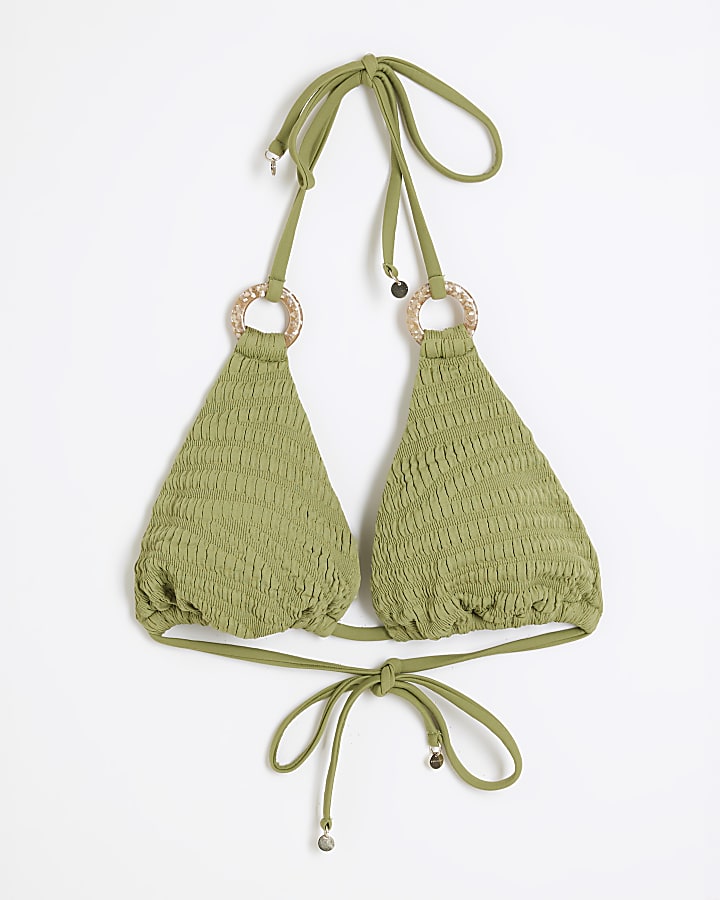 Khaki Animal Texture Triangle Bikini Top