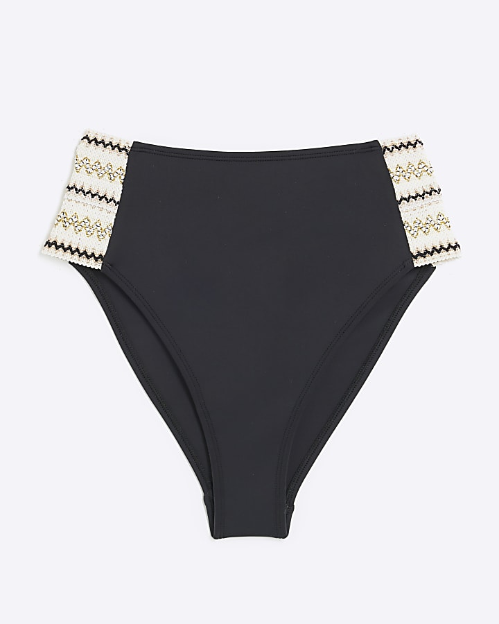 Black Elastic High Waisted Bikini Bottoms