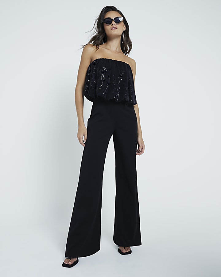 Black Bandeau Bubble Hem Top Jumpsuit