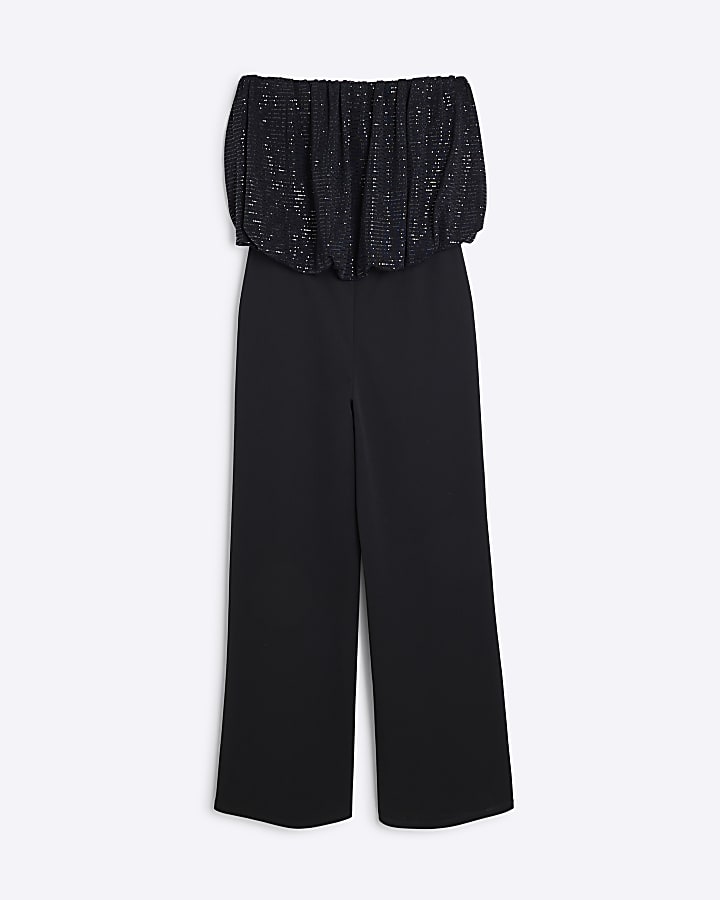 Black Bandeau Bubble Hem Top Jumpsuit