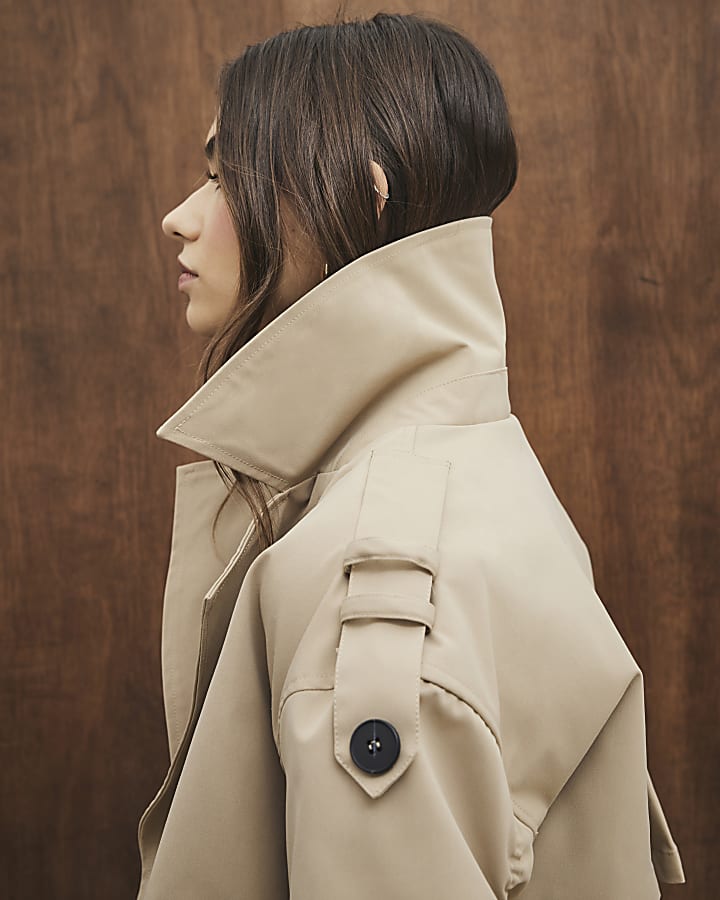 Beige Short Bubble Hem Trench Coat