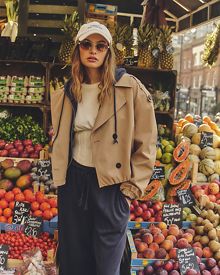 Beige Short Bubble Hem Trench Coat