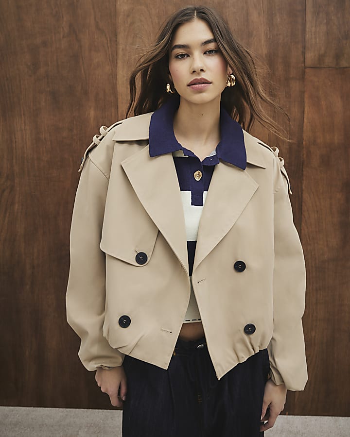 Beige Short Bubble Hem Trench Coat