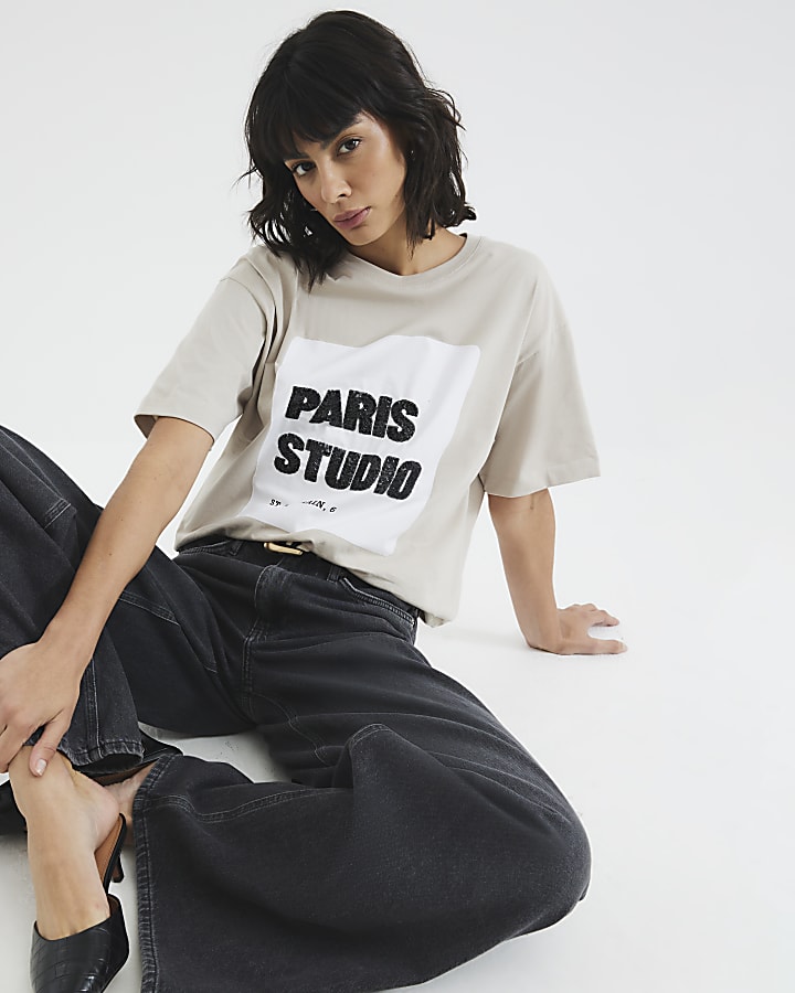 Brown Paris Studio Sequin T-Shirt