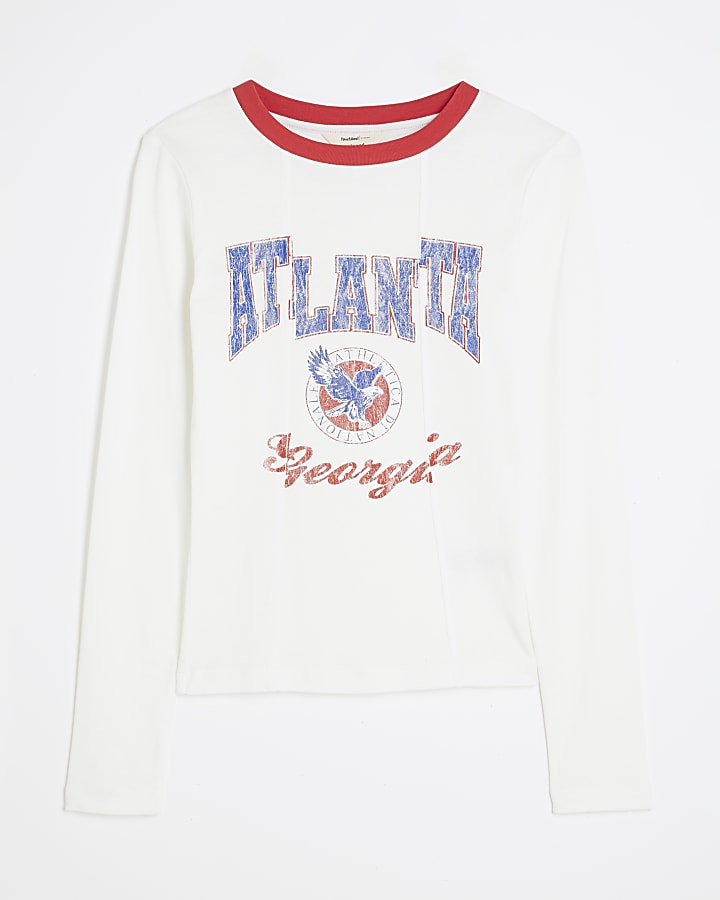 White Long Sleeve Atlanta Spliced Top