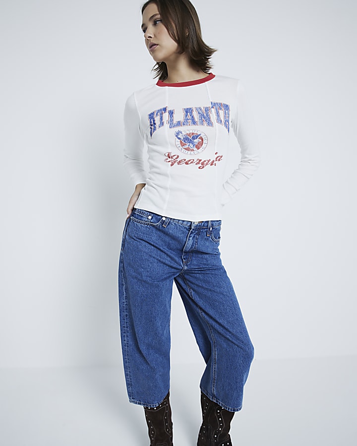 White Long Sleeve Atlanta Spliced Top