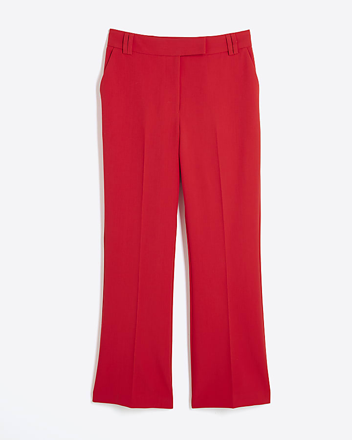 Petite Red Slim Flared Trousers