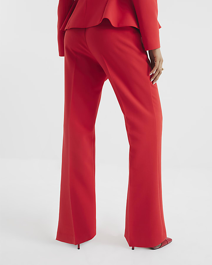 Petite Red Slim Flared Trousers