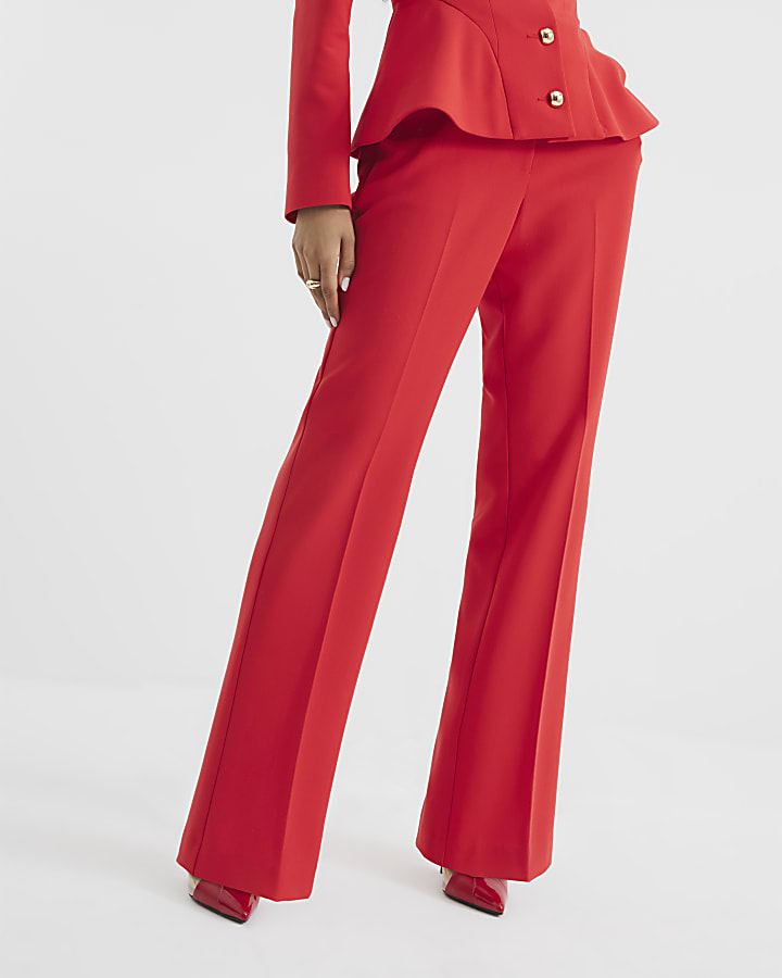 Petite Red Slim Flared Trousers