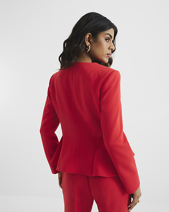 Petite Red Peplum Button Front Blazer