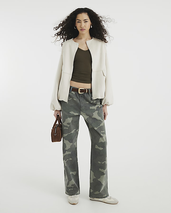 Khaki Long Sleeve V-Neck Tencel Top
