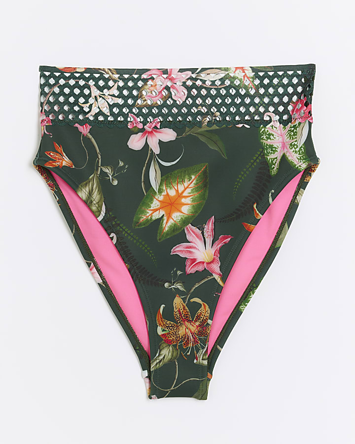 Green Floral Cutwork High Waisted Bottoms