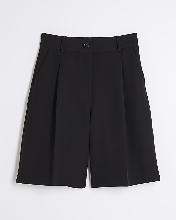 Black Pleated Bermuda Shorts