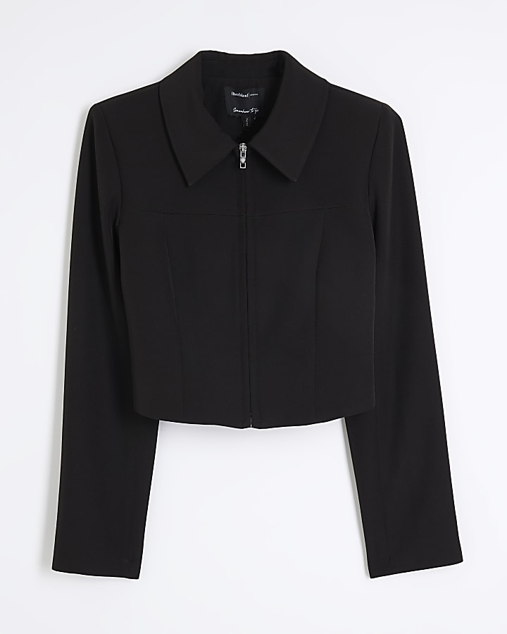 Black Boxy Fit Zip Through Jacket