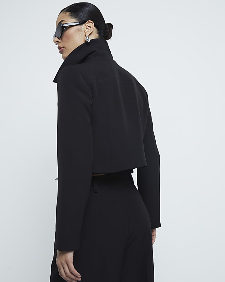Black Boxy Fit Zip Through Jacket
