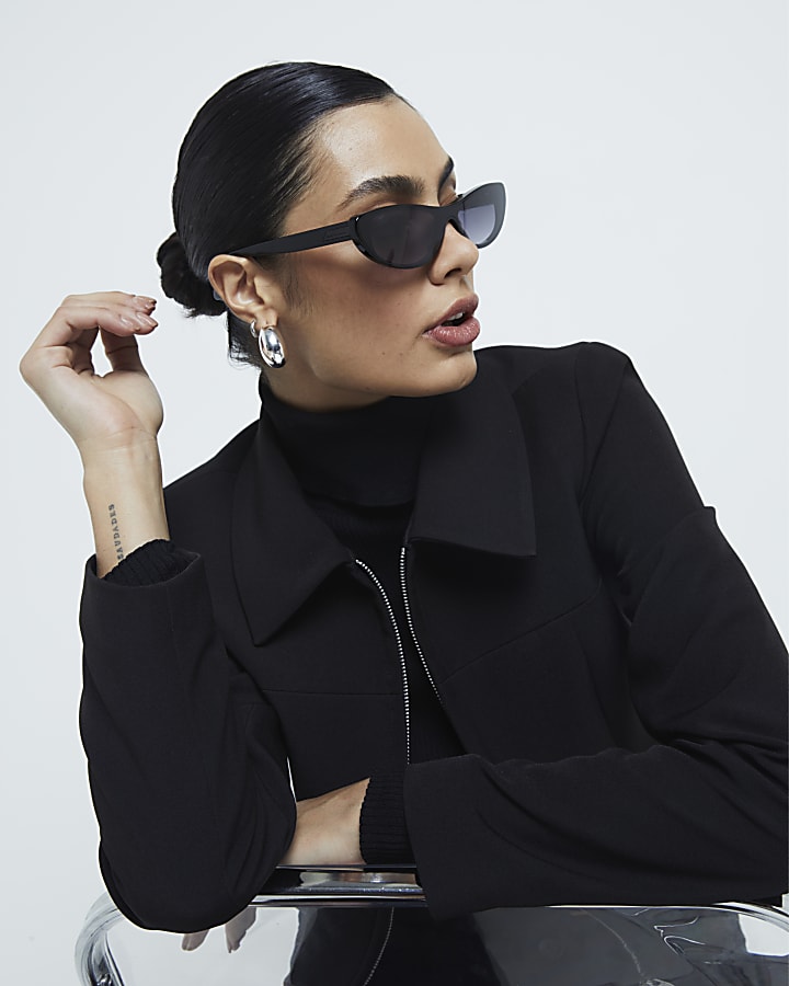 Black Boxy Fit Zip Through Jacket