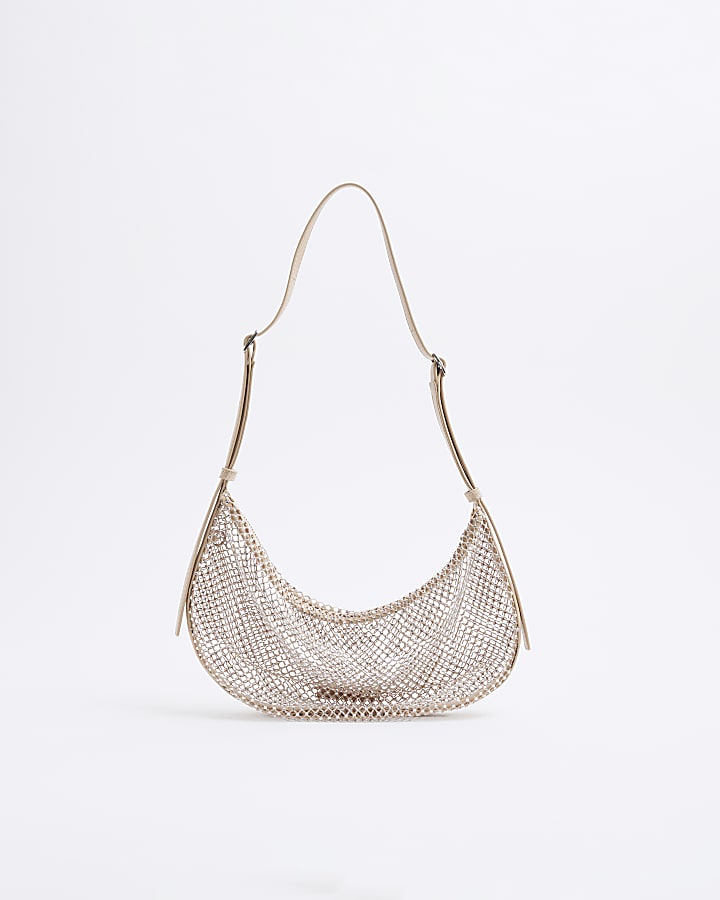 Beige Mesh Shoulder Bag