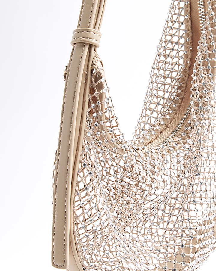 Beige Mesh Shoulder Bag