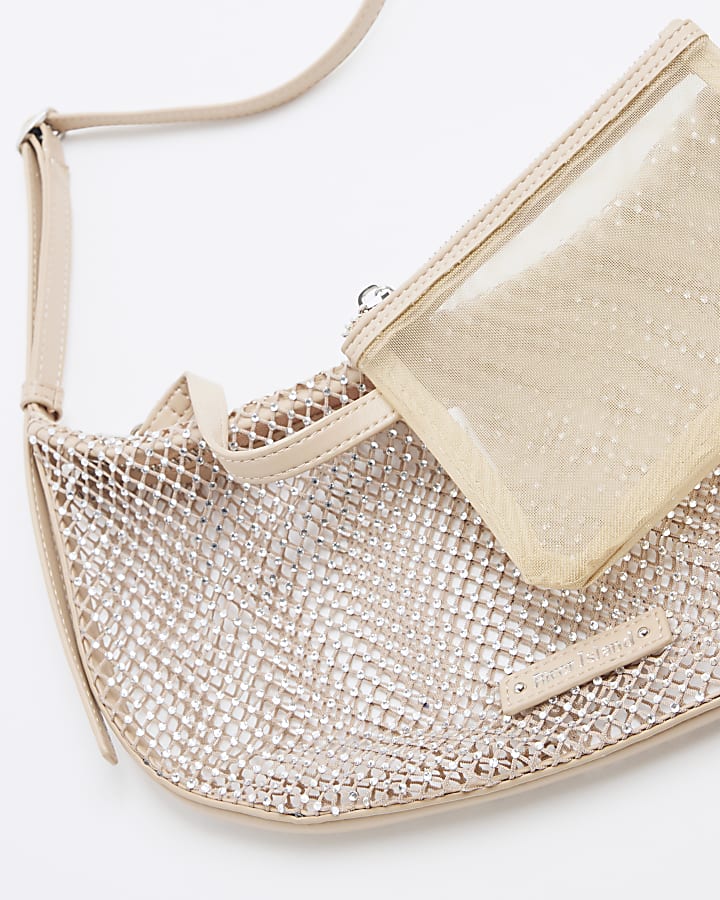 Beige Mesh Shoulder Bag