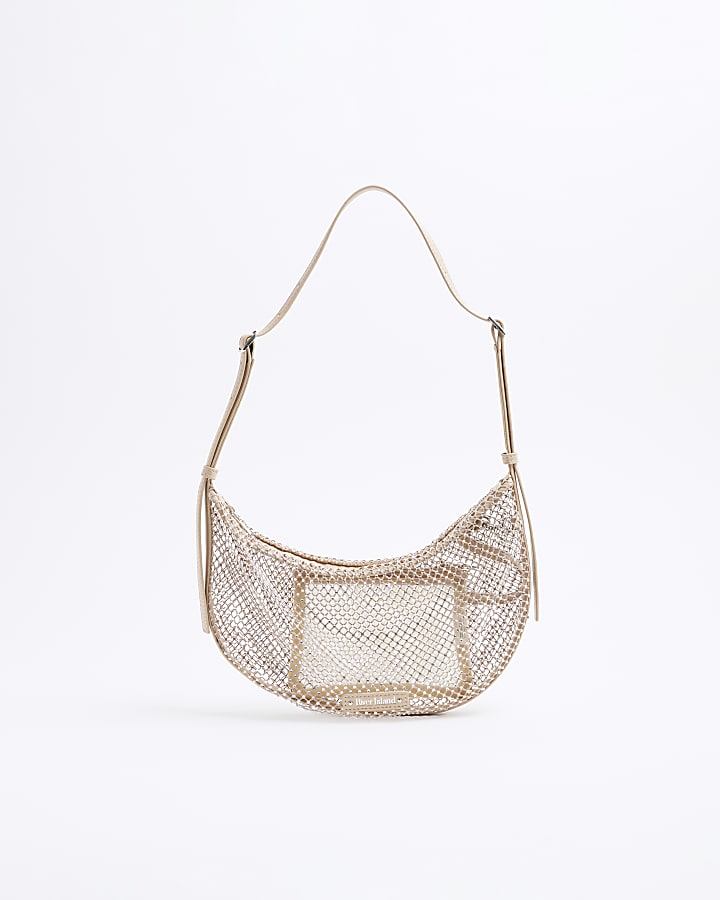 Beige Mesh Shoulder Bag