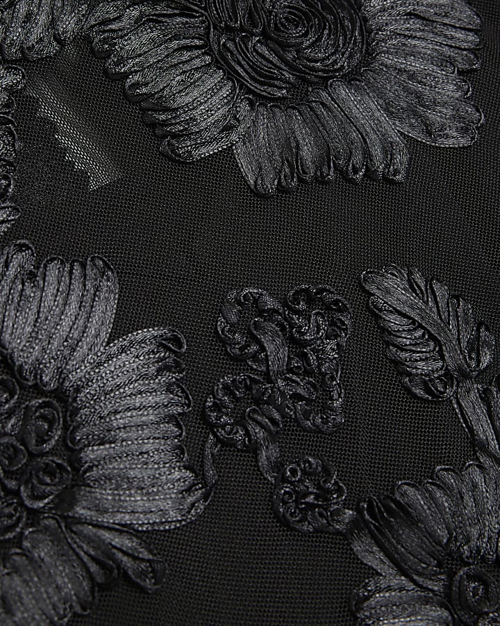 Black long sleeve sheer floral crop top