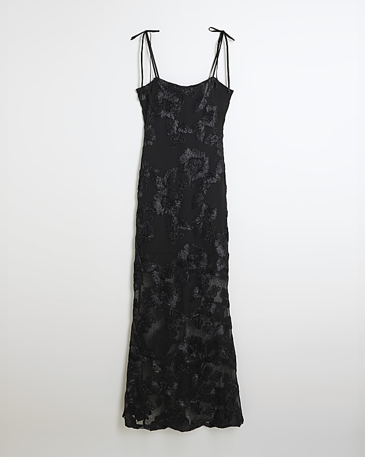 Black 3D Mesh Bodycon Midi Dress