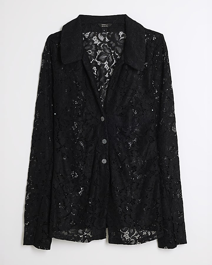 Black Lace Long Sleeve Shirt