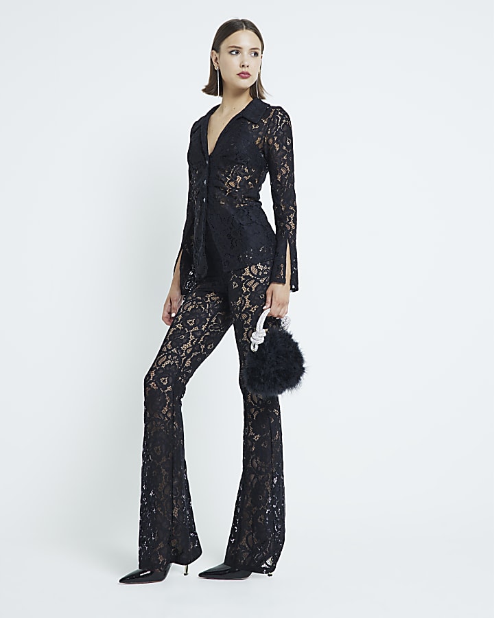 Black Lace Flare Trousers