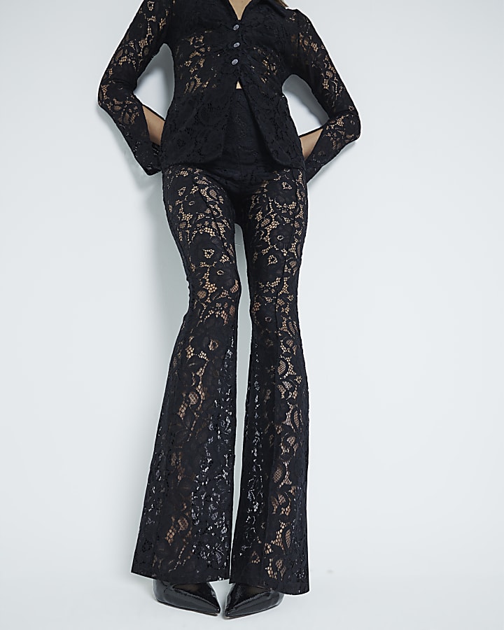 Black Lace Flare Trousers