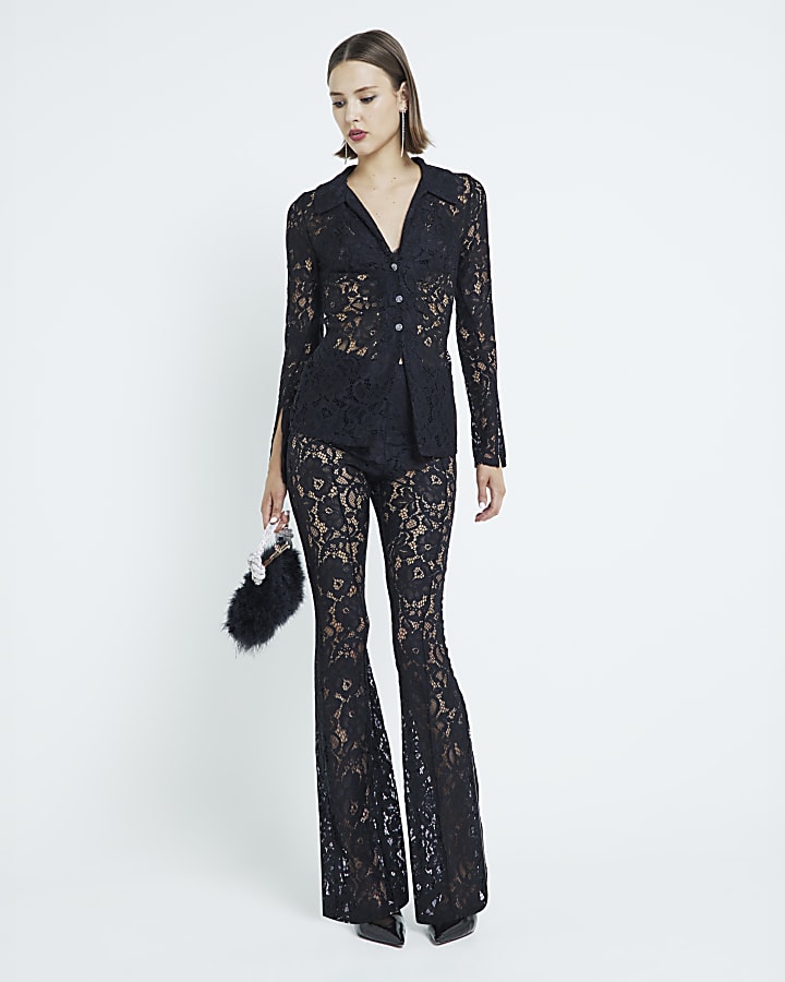 Black Lace Flare Trousers