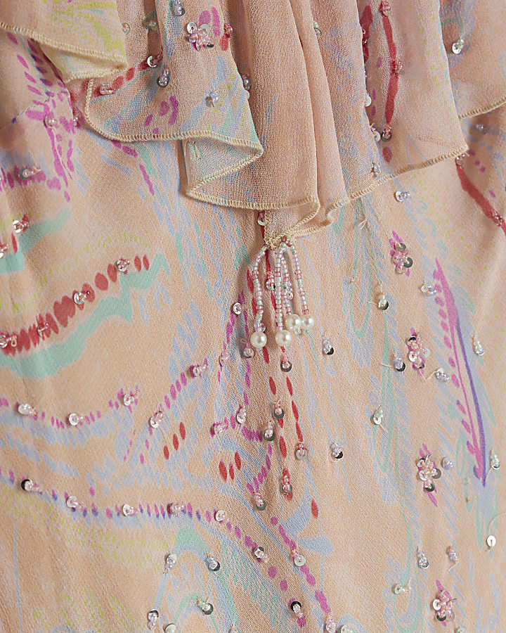 Pink Ruffle Embellished Maxi Slip Dress