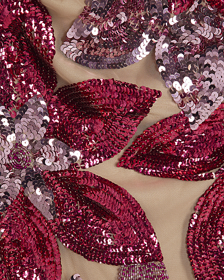 Pink Premium Floral Sequin Mini Dress
