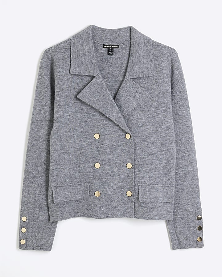 Grey Double Breasted Military Cardigan