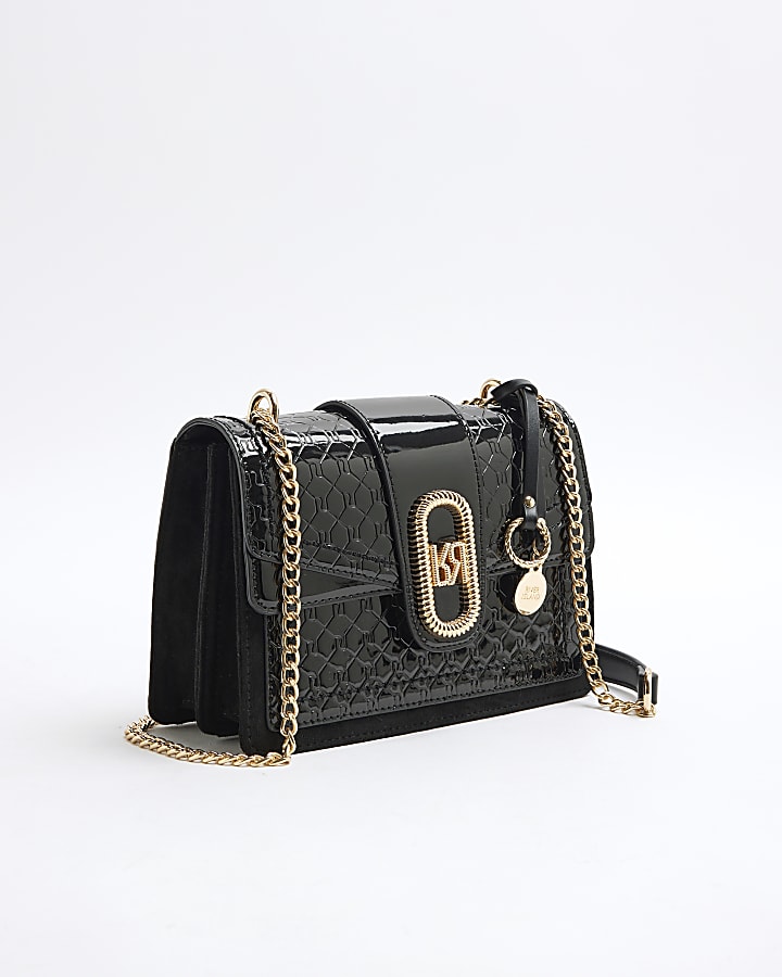 Black Panelled Monogram Shoulder Bag