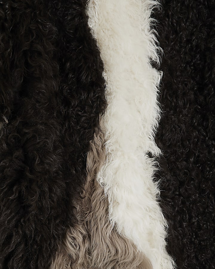 Grey Premium Patchwork Real Shearling Coat