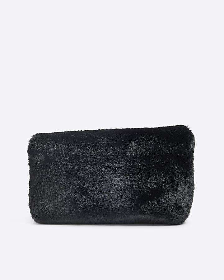 Black Faux Fur Clutch Bag