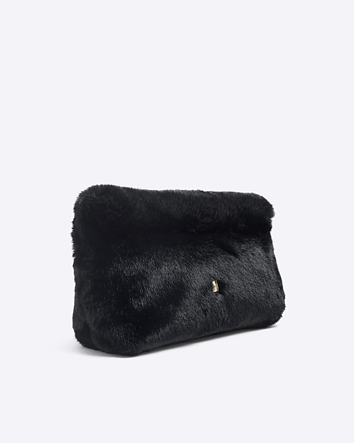 Black Faux Fur Clutch Bag