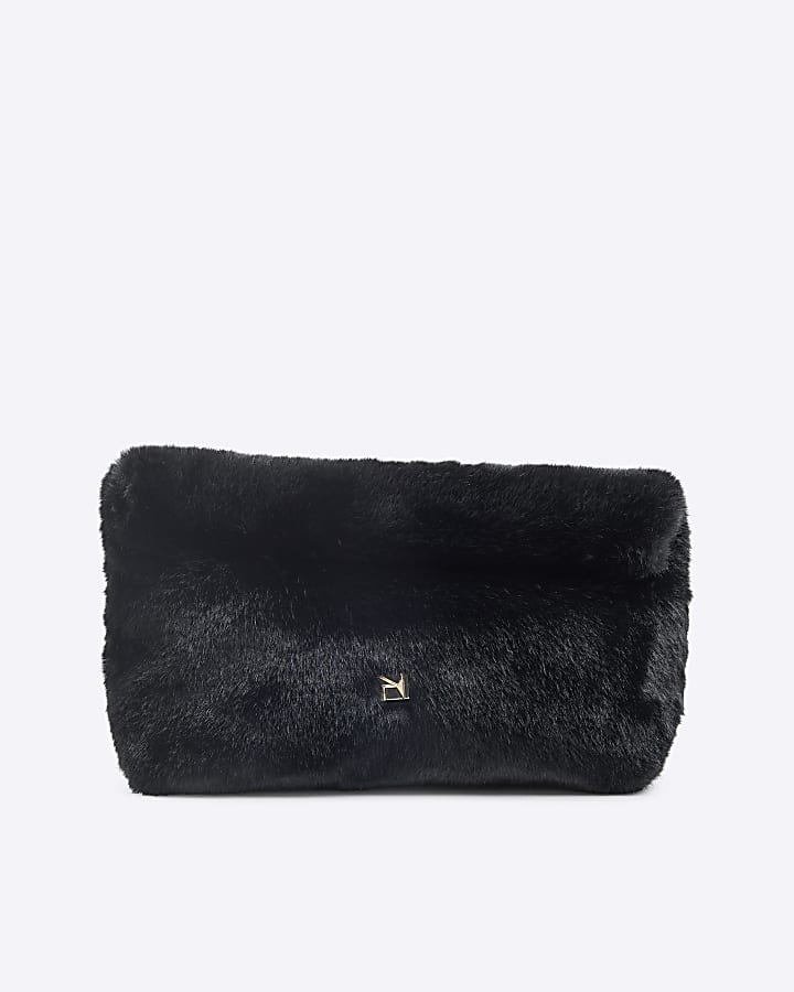 Black Faux Fur Clutch Bag