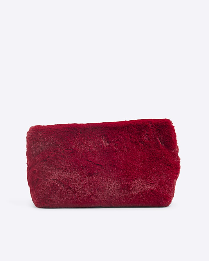 Red Faux Fur Clutch Bag